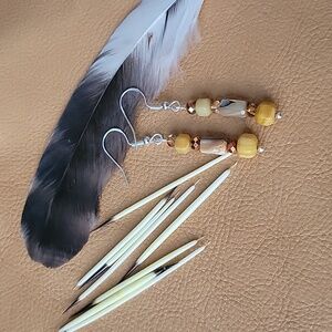 Southwestern Yellow Jasper Abalone Earrings Boho Gift Jewelry Artsy